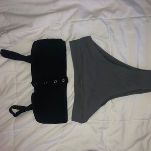 Black/Gray Ribbed Bathing Suit Set 🖤❤️🌨